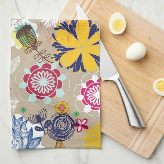 Floral patroon in retro-stijl 3 theedoek (Quarter Fold)