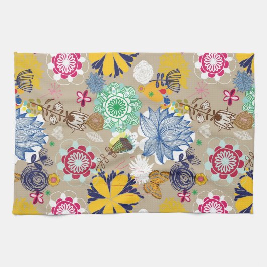 Floral patroon in retro-stijl 3 theedoek (Horizontaal)