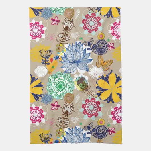 Floral patroon in retro-stijl 3 theedoek (Verticaal)