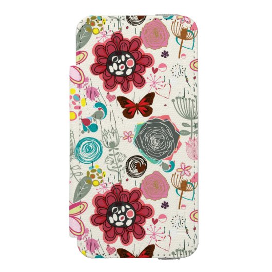 Floral patroon in retro-stijl 5 incipio iPhone portemonnee hoesje (Voorkant Agenda)