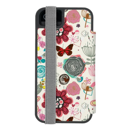 Floral patroon in retro-stijl 5 incipio iPhone portemonnee hoesje (Agenda Achterkant)