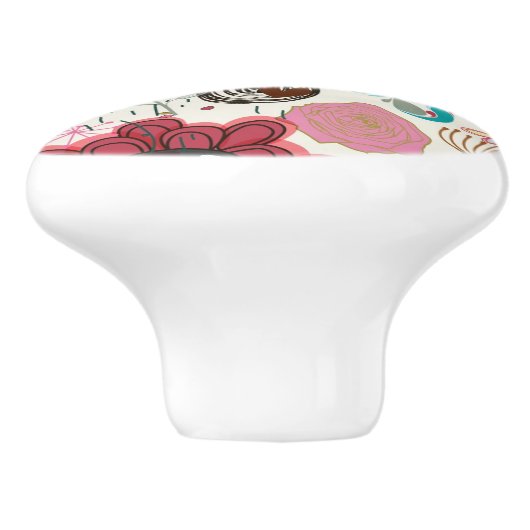 Floral patroon in retro-stijl 5 keramische knop (Zijkant)