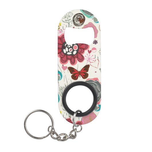 Floral patroon in retro-stijl 5 sleutelhanger flessenopener (Voorkant)