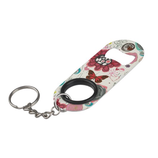 Floral patroon in retro-stijl 5 sleutelhanger flessenopener (Voorkant Gekanteld)