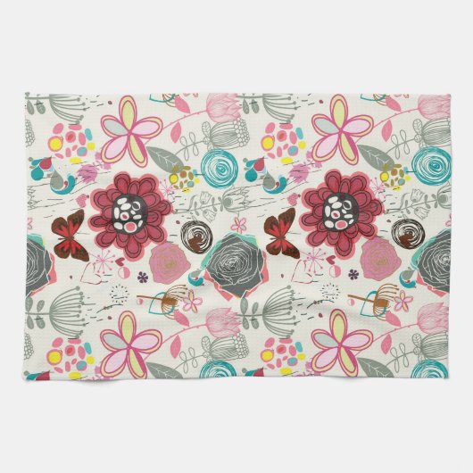 Floral patroon in retro-stijl 5 theedoek (Horizontaal)