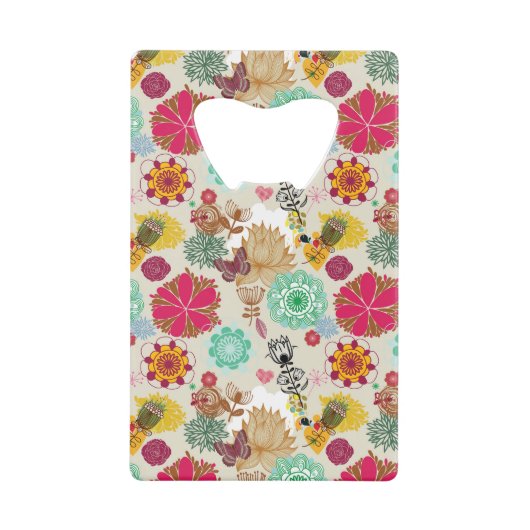 Floral patroon in retro-stijl creditkaart flessenopener (Voorkant)