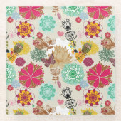 Floral patroon in retro-stijl glazen onderzetter (Voorkant)