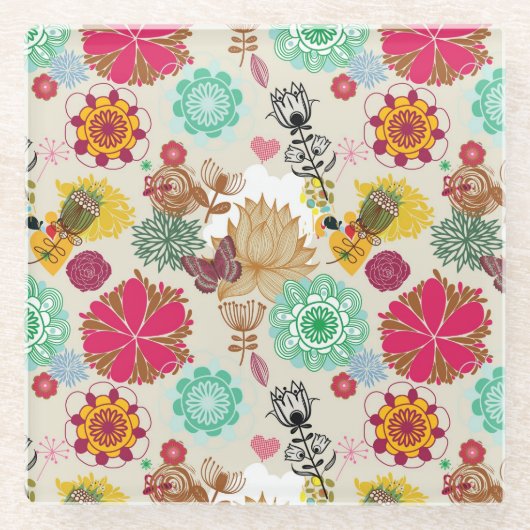 Floral patroon in retro-stijl glazen onderzetter (Voorkant)