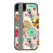 Floral patroon in retro-stijl incipio iPhone portemonnee hoesje (Agenda Achterkant)