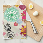 Floral patroon in retro-stijl theedoek (Quarter Fold)