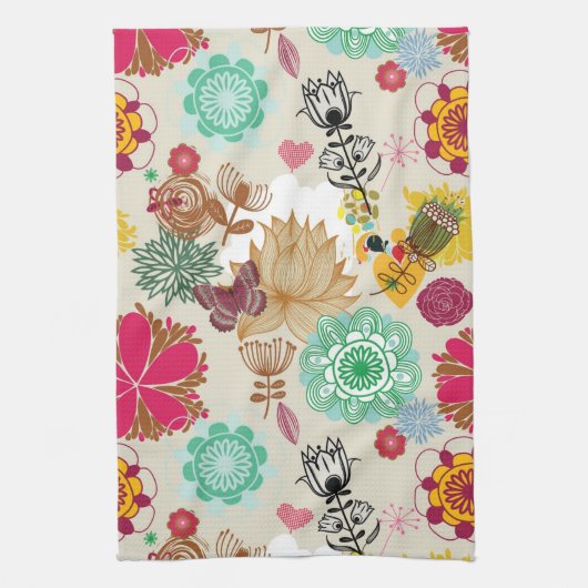 Floral patroon in retro-stijl theedoek (Verticaal)