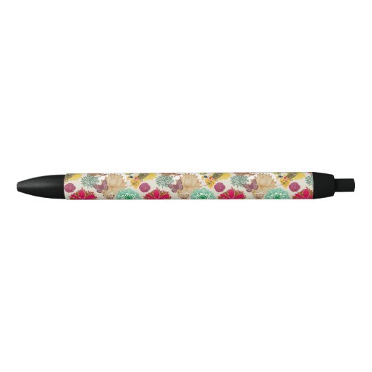 Floral patroon in retro-stijl zwarte inkt pen (Voorkant)