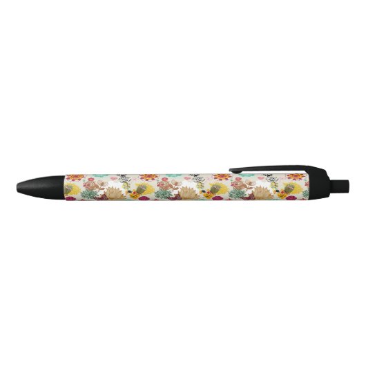 Floral patroon in retro-stijl zwarte inkt pen (Bovenkant)