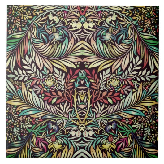 Floral Patroon in Retrokleuren, Antiek stijl Tegeltje (Voorkant)