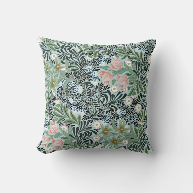  Floral Patroon in Zacht Groen en Bleek Roze Kussen (Voorkant)