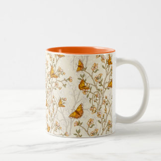 Floral  Patroon met Butterflies Tweekleurige Koffiemok