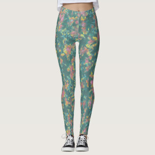 Floral patroon met meerdere kleuren op aarde leggings