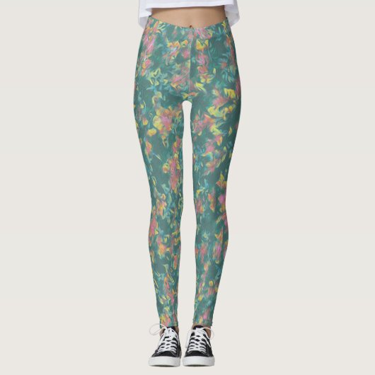Floral patroon met meerdere kleuren op aarde leggings (Voorkant)