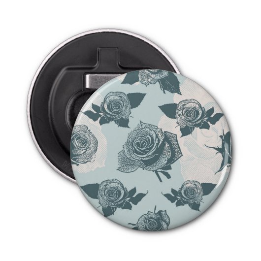 Floral patroon met roos button flesopener (Voorkant)