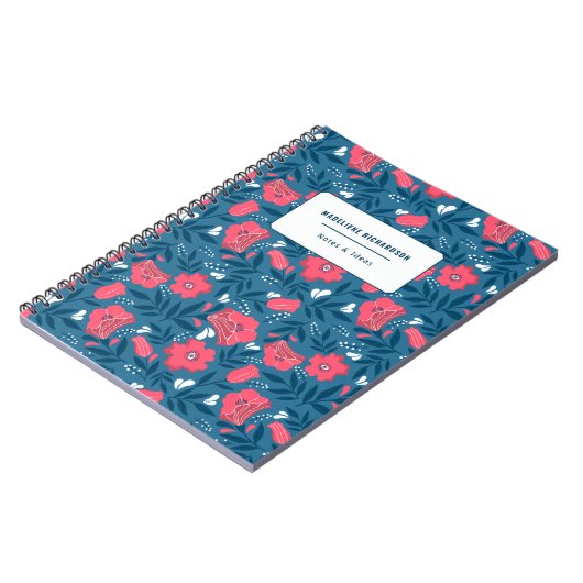 Floral Patroon Navy Fuchsia Notitieboek (Linkerzijde)