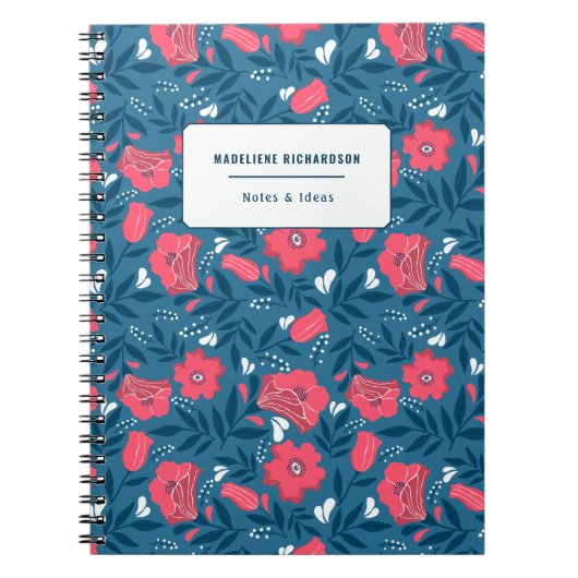 Floral Patroon Navy Fuchsia Notitieboek (Voorkant)