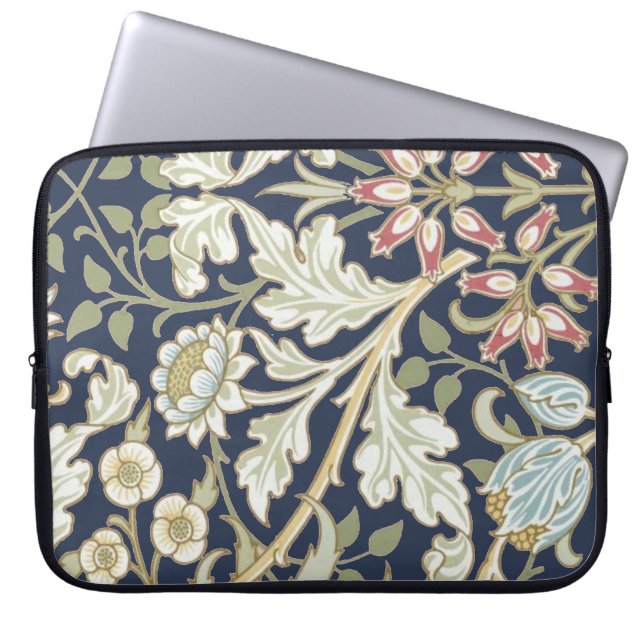  Floral Patroon op blauw Laptop Sleeve (Voorkant)
