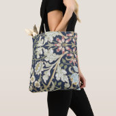  Floral Patroon op blauw Tote Bag (Dichtbij)