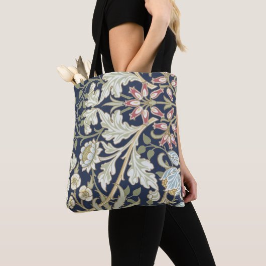  Floral Patroon op blauw Tote Bag (Dichtbij)