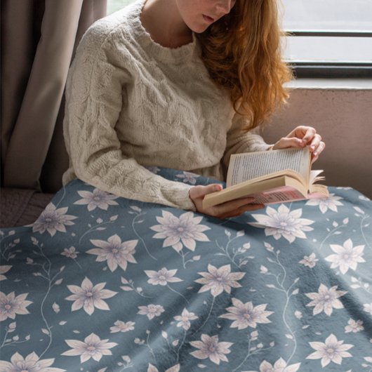 Floral Patroon op Blauwgroen achtergrond Sherpa Deken