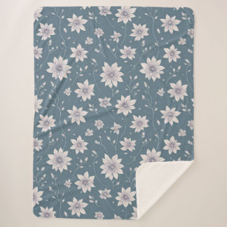 Floral Patroon op Blauwgroen achtergrond Sherpa Deken