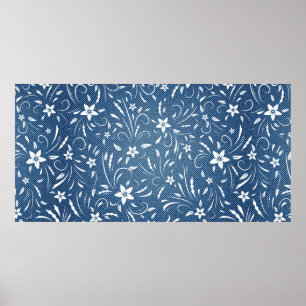 Floral patroon op denim poster