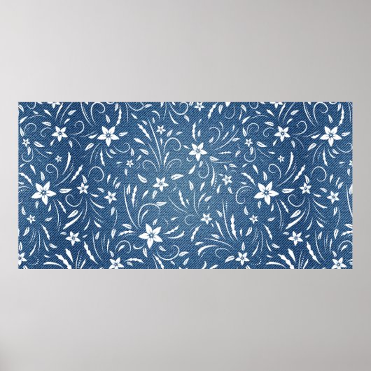 Floral patroon op denim poster (Voorkant)