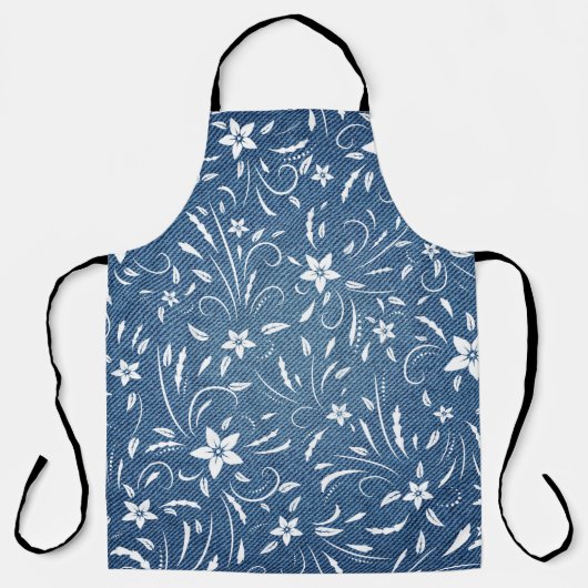 Floral patroon op denim schort (Voorkant)