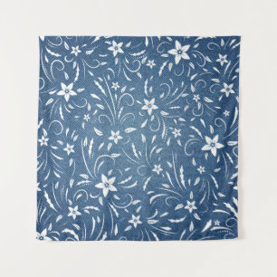 Floral patroon op denim wandkleed