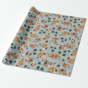  Floral Patroon op Licht Blauwe Achtergrond Cadeaupapier