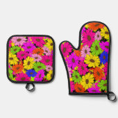 Floral patroon ovenwant & pannenlap set (Voorkant)