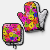 Floral patroon ovenwant & pannenlap set (Voorkant / Achterkant)