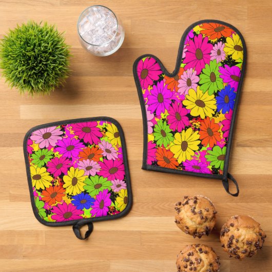 Floral patroon ovenwant & pannenlap set (Top down)