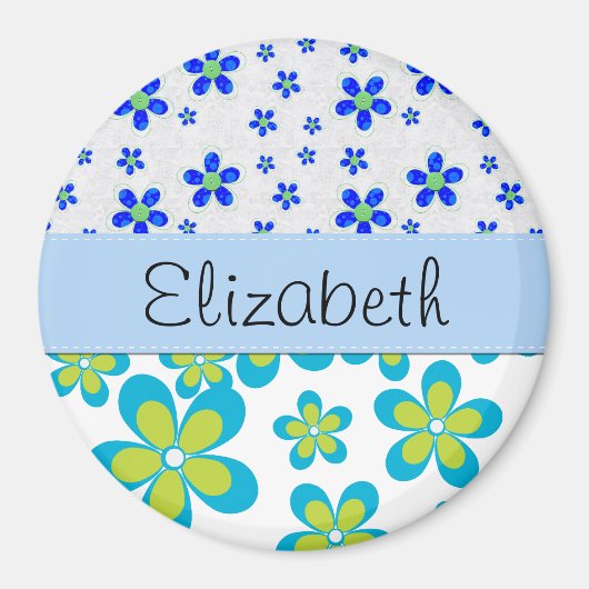 Floral Patroon, patroon van bloemen, Jouw naam Magneet (Voorkant)