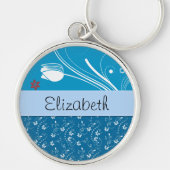 Floral Patroon, patroon van bloemen, Jouw naam Sleutelhanger (Voorkant)