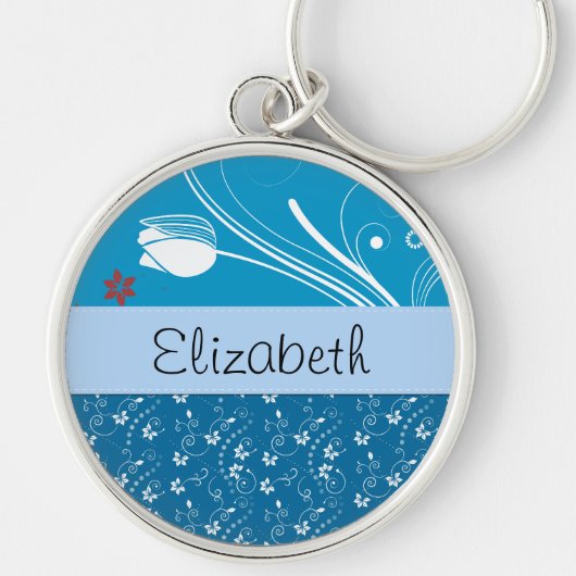 Floral Patroon, patroon van bloemen, Jouw naam Sleutelhanger (Voorkant)