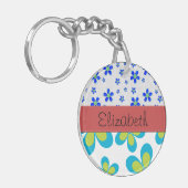 Floral Patroon, patroon van bloemen, Jouw naam Sleutelhanger (Voorkant Links)