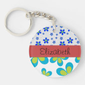 Floral Patroon, patroon van bloemen, Jouw naam Sleutelhanger (Voorkant)