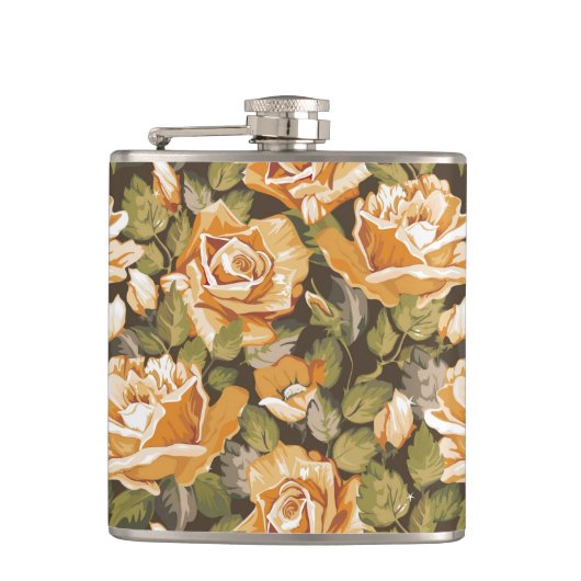 Floral patroon van gele rozen Heupfles (Voorkant)