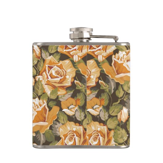 Floral patroon van gele rozen Heupfles (Achterkant)