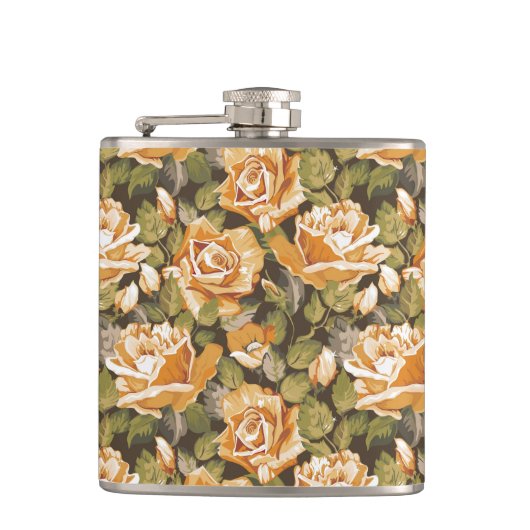  Floral patroon van gele rozen Heupfles (Voorkant)