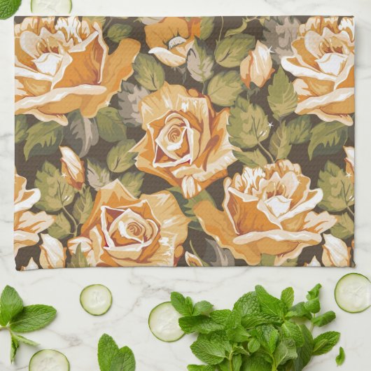 Floral patroon van gele rozen Theedoek (Gevouwen)