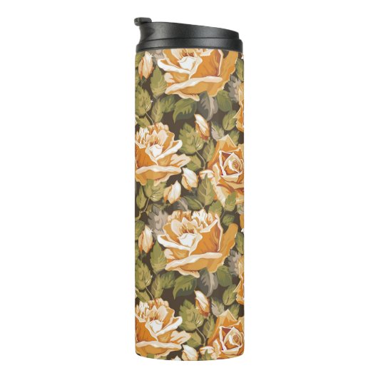 Floral patroon van gele rozen Thermosbeker (Geroteerd rechts)