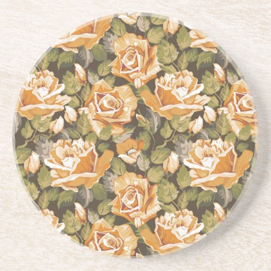 Floral patroon van gele rozen Zandsteen Onderzetter (Voorkant)