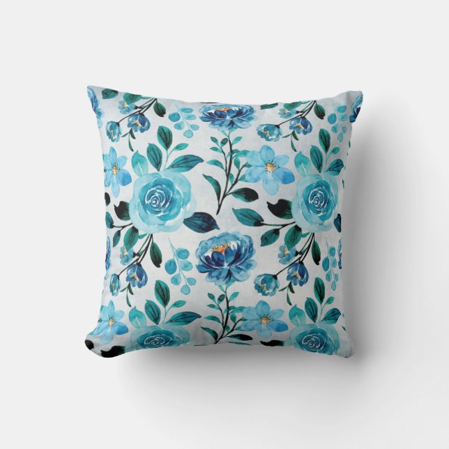 Floral Patroon voor blauw land Kussen (Voorkant)